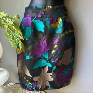 Escada Black Mini Skirt with Purple and Teal Floral Design